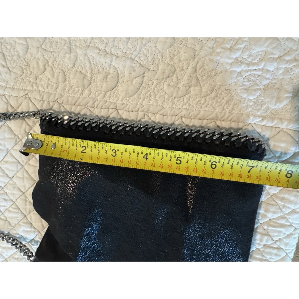 Stella McCartney Falabella Fold Over Crossbody Bag Black Silver Metallic Italian - Picture 14 of 15